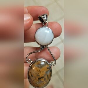 Elegant Sterling Silver, Brown Stone and White Stone Pendant